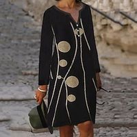 Women's Black Blue Wine Long Sleeve Geometric Print Fall V Neck Winter Dress Fall Dress S M L XL XXL 3XL Lightinthebox - thumbnail