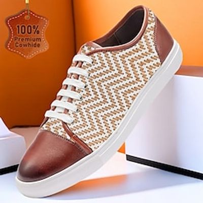 Men's Sneakers Formal Shoes Dress Shoes Casual British Gentleman Office  Career Party  Evening Leather Italian Full-Grain Cowhide Comfortable Slip Resistant Lace-up Brown Lightinthebox