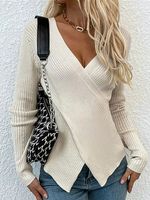 V-neck Casual Loose Solid Color Pullover Sweater