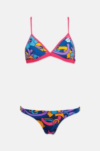 Womens Lightly Padded Cores Two Piece Swimwear  Neon Pink Combo/Blue