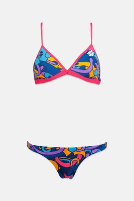 Womens Lightly Padded Cores Two Piece Swimwear  Neon Pink Combo/Blue