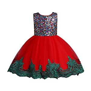 Kids Little Girls' Dress Solid Colored Sequin Tulle Dress Party Birthday Mesh Green White Red Above Knee Short Sleeve Princess Sweet Dresses Fall Winter Slim 3-10 Years miniinthebox