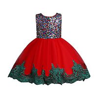 Kids Little Girls' Dress Solid Colored Sequin Tulle Dress Party Birthday Mesh Green White Red Above Knee Short Sleeve Princess Sweet Dresses Fall Winter Slim 3-10 Years miniinthebox - thumbnail