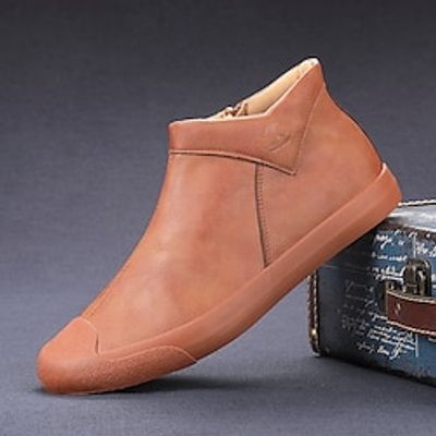 Men's Boots High Top Sneakers Classic Casual British Daily PU Comfortable Slip Resistant Booties / Ankle Boots Zipper Dark Grey Black Brown Spring Fall miniinthebox