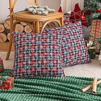 Christmas Plaid Snowflake Pillow Cover Cushion Case Pillowcase for Bedroom Livingroom Sofa Couch Chair Lightinthebox - thumbnail