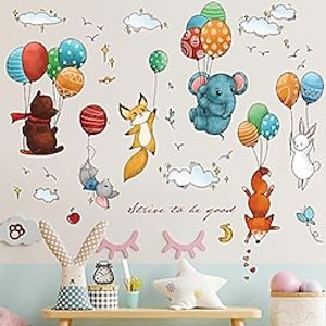 rw-9125 balloons flying animals wall decals cute elephant rabbit bear fox wall stickers diy removable balloons birds animals clouds stars wall art decor for kids baby bedroom living room nursery miniinthebox
