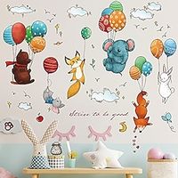 rw-9125 balloons flying animals wall decals cute elephant rabbit bear fox wall stickers diy removable balloons birds animals clouds stars wall art decor for kids baby bedroom living room nursery miniinthebox - thumbnail