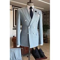 Black Dark Navy Light Grey Men's Wedding Suits Striped 2 Piece Retro Vintage Casual Tailored Fit Single Breasted Two-buttons 2024 Lightinthebox