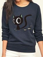Round neck print long sleeve sweater - thumbnail