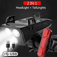 USB Rechargeable Bicycle Light Multi-function LED Bike Head Lamp Bike Horn Phone Holder Powerbank 4 in 1 Cycling Light 1PC Lightinthebox