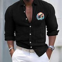 Men's Shirt Cotton Linen Shirt White Cotton Shirt Casual Shirt Black White Pink Long Sleeve Turtle Turndown Summer Casual Daily Clothing Apparel Lightinthebox - thumbnail