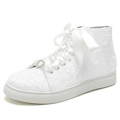 Women's Wedding Shoes Dress Shoes White Shoes High Top Sneakers Wedding Party Daily Bridal Shoes Bridesmaid Shoes Wedding Sneakers Winter Embroidery Zipper Lace-up Flat Heel Hidden Heel Round Toe Lightinthebox