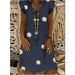 Women's A Line Dress Knee Length Dress Gray Black Dark Blue Short Sleeve Daisy Spring Summer Casual 2021 S M L XL XXL Lightinthebox