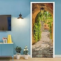 Village Floral Road Door Covers Door Tapestry Door Curtain Decoration Backdrop Door Banner for Front Door Farmhouse Holiday Party Decor Supplies miniinthebox