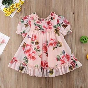 Kids Toddler Little Girls' Dress Floral Print Blushing Pink Knee-length Short Sleeve Active Dresses Summer Regular Fit 2-6 Years miniinthebox