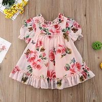 Kids Toddler Little Girls' Dress Floral Print Blushing Pink Knee-length Short Sleeve Active Dresses Summer Regular Fit 2-6 Years miniinthebox - thumbnail