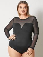 YOINS Plus Size Crew Neck Patchwork Long Sleeves Bodysuit - thumbnail