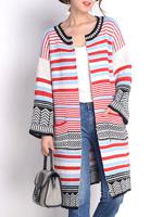 Stripe Print Multi-color Patchwork Women Cardigans