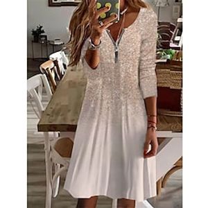 Women's Casual Dress Black Gold Pink Long Sleeve Floral Zipper Winter Fall Autumn V Neck Winter Dress Fall Dress 2022 S M L XL 2XL 3XL 4XL 5XL 6XL Lightinthebox