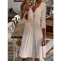 Women's Casual Dress Black Gold Pink Long Sleeve Floral Zipper Winter Fall Autumn V Neck Winter Dress Fall Dress 2022 S M L XL 2XL 3XL 4XL 5XL 6XL Lightinthebox - thumbnail