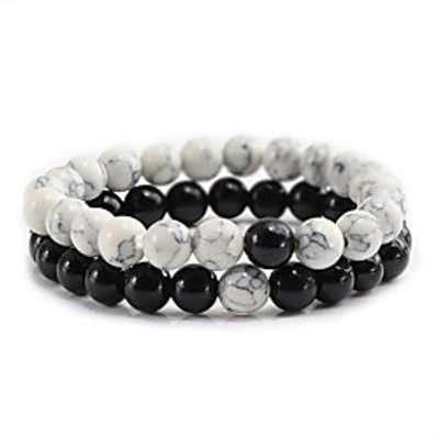 Men's Bead Bracelet Beads Fashion Trendy Stone Bracelet Jewelry BlackWhite / White / Black For Gift Festival miniinthebox