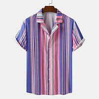 Men's Shirt Striped Button-Down Short Sleeve Casual Tops Lightweight Casual Fashion Breathable Blue Blushing Pink Lightinthebox - thumbnail