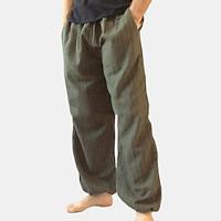 Men's Linen Pants Trousers Summer Pants Beach Pants Pocket Drawstring Elastic Waist Plain Comfort Breathable Daily Holiday Vacation Hawaiian Boho ArmyGreen Black Lightinthebox