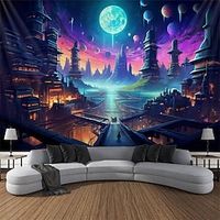 Blacklight Tapestry UV Reactive Glow in the Dark Trippy Architecture Misty Nature Landscape Hanging Tapestry Wall Art Mural for Living Room Bedroom miniinthebox