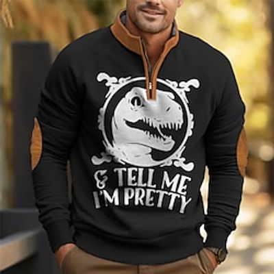 Graphic Color Block Dinosaur Daily Casual Vintage Retro Men's Sweatshirt Quarter Zip Sweatshirt Holiday Vacation Going out Sweatshirts Black White Brown Quarter Zip Patchwork Print Spring   Fall Lightinthebox