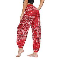 women's smocked waist floral print harem hippie boho yoga palazzo casual pants,paisley red miniinthebox - thumbnail