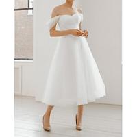 A-Line Wedding Dresses Graduation Dress Off Shoulder Sleeveless Tea Length Chiffon Bridal Gowns With Ruched 2024 Lightinthebox