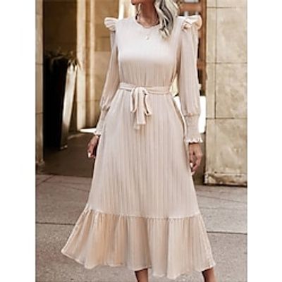 Women's Casual Dress Winter Dress Swing Dress Midi Dress Lace up Ruffle Daily Date Going out Fashion Modern Crew Neck Long Sleeve 2023 Loose Fit Beige Color S M L XL XXL Size Lightinthebox Women's Casual Dress Winter Dress Swing Dress Midi Dress Lace up Ruffle Daily Date Going out Fashion Modern Crew Neck Long Sleeve 2023 Loose Fit Beige Color S M L XL XXL Size Lightinthebox