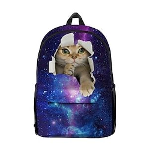 Women's Girls' School Bag Bookbag 3D Print Commuter Backpack Daily Cat Oxford Cloth Large Capacity Breathable Lightweight Zipper Tiered Black White Purple miniinthebox