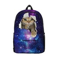 Women's Girls' School Bag Bookbag 3D Print Commuter Backpack Daily Cat Oxford Cloth Large Capacity Breathable Lightweight Zipper Tiered Black White Purple miniinthebox - thumbnail