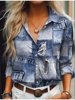 Women's Vintage Denim Patchwork Printed Shirt