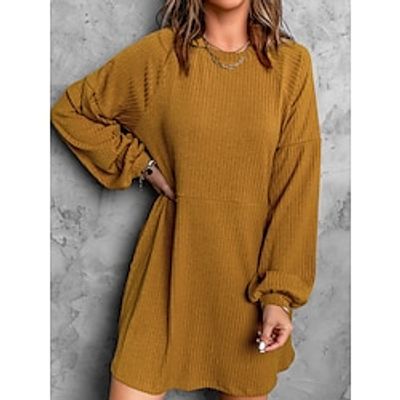 Women's Sweater Dress Jumper Dress Casual Dress Mini Dress Ribbed Street Vacation Streetwear Crew Neck Long Sleeve Loose Fit Black Yellow Color S M L XL Size Lightinthebox
