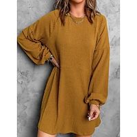 Women's Sweater Dress Jumper Dress Casual Dress Mini Dress Ribbed Street Vacation Streetwear Crew Neck Long Sleeve Loose Fit Black Yellow Color S M L XL Size Lightinthebox - thumbnail