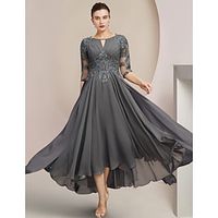 A-Line Mother of the Bride Dress Formal Wedding Guest Elegant High Low Scoop Neck Tea Length Chiffon Lace Half Sleeve with Sequin Appliques 2023 Lightinthebox - thumbnail