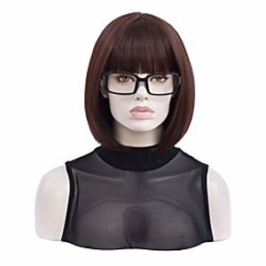 Short Straight Flip in Halloween Costume Women Brown Wig  Black Glasses Frame miniinthebox