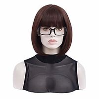 Short Straight Flip in Halloween Costume Women Brown Wig  Black Glasses Frame miniinthebox - thumbnail