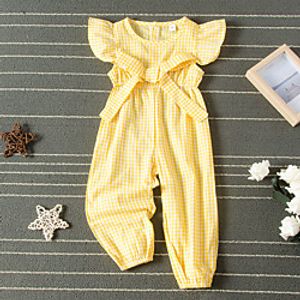 Kids Girls' Overall  Jumpsuit Yellow Plaid Bow Print Active 2-6 Years Lightinthebox