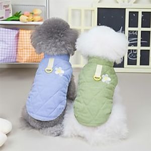 Dog Cat Coat Solid Colored Flower / Floral Cute Sweet Dailywear Casual Daily Winter Dog Clothes Puppy Clothes Dog Outfits Soft Green Blue Costume for Girl and Boy Dog Polyester Cotton S M L XL 2XL miniinthebox