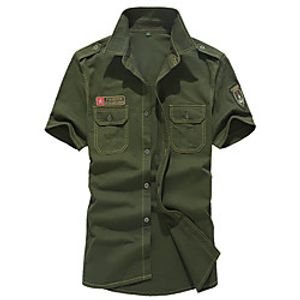 Men's Shirt Geometry Letter Patchwork Print Short Sleeve Casual Tops Simple Lightweight Basic Classic Army Green Khaki Navy Blue miniinthebox