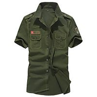 Men's Shirt Geometry Letter Patchwork Print Short Sleeve Casual Tops Simple Lightweight Basic Classic Army Green Khaki Navy Blue miniinthebox - thumbnail