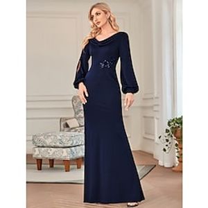 Sheath / Column Plus Size Elegant Formal Evening Dress Jewel Neck Long Sleeve Floor Length Velvet with Sequin 2021 miniinthebox