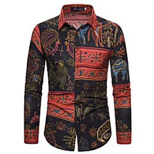 Men's Shirt Other Prints Graphic Long Sleeve Casual Tops Ethnic Style Black Lightinthebox
