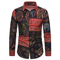 Men's Shirt Other Prints Graphic Long Sleeve Casual Tops Ethnic Style Black Lightinthebox - thumbnail