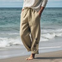 Footprint  Paw Vintage Men's Pants Trousers Outdoor Daily Wear Streetwear Cotton Linen White Green Khaki S M L Mid Waist Elasticity Pants Lightinthebox - thumbnail