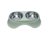 Double Dining Pet Feedrer With Stainless Steel Bowl & Non Slip Rubber Bottom-green For Cats And Dogs - 36.5x19x9