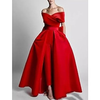 Jumpsuits Evening Gown Elegant Dress Black Tie Wedding Reception Floor Length Short Sleeve Off Shoulder Detachable Satin with Bow(s) 2024 Lightinthebox Jumpsuits Evening Gown Elegant Dress Black Tie Wedding Reception Floor Length Short Sleeve Off Shoulder Detachable Satin with Bow(s) 2024 Lightinthebox